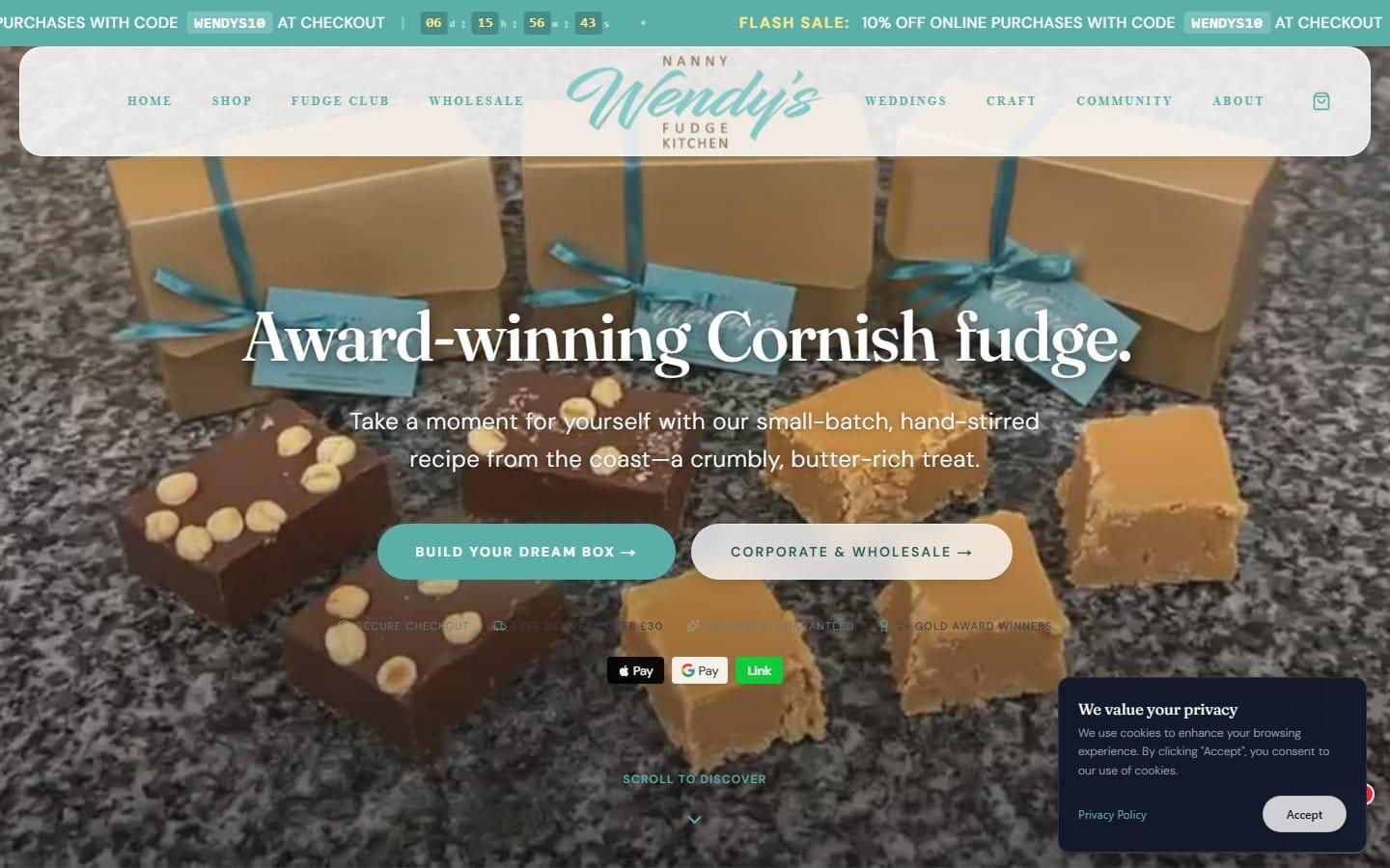 Nanny Wendy's Fudge Kitchen website screenshot